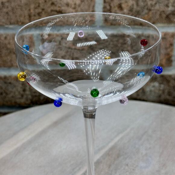 Cupcakes and Cashmere Rainbow Dot Coupe Glass Set 2 Vintage Style Set New - Picture 2 of 11